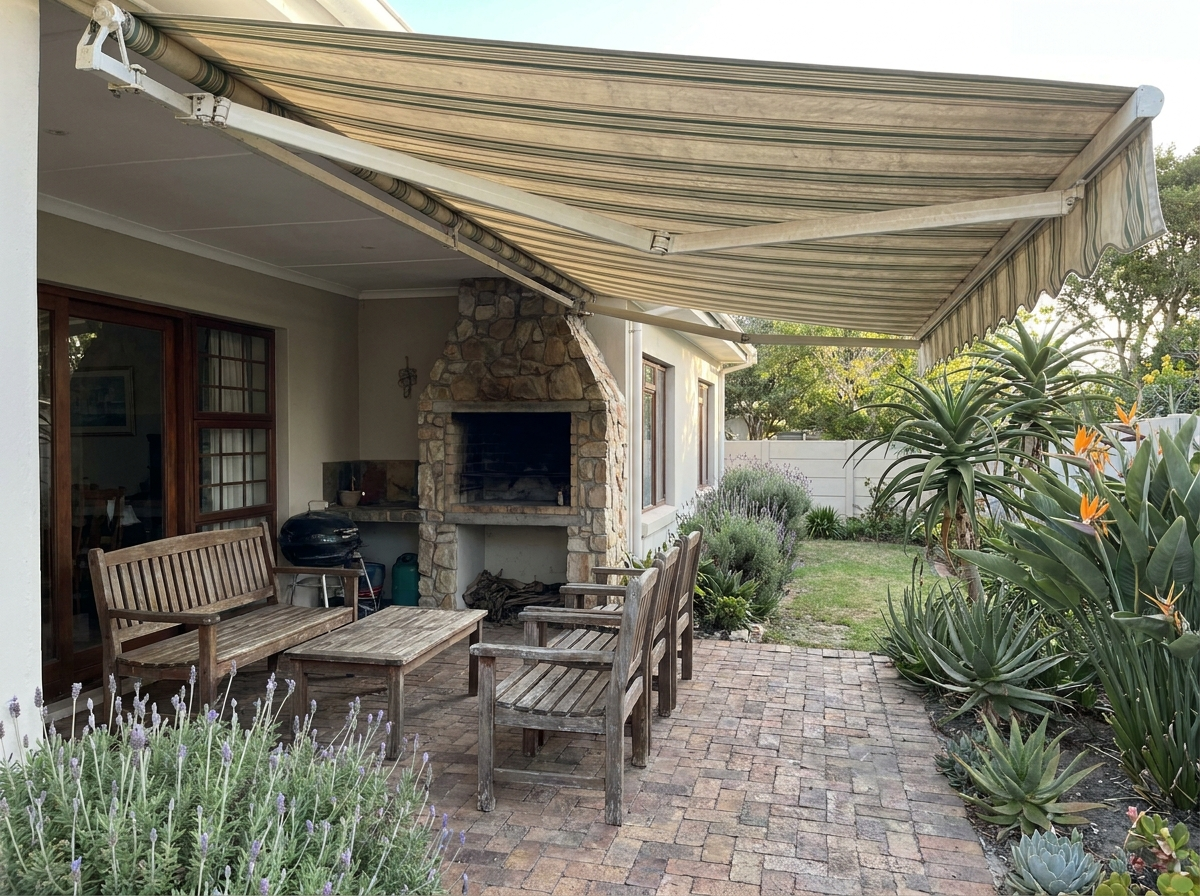 Patio and braai area shaded by a folding-arm awning, Kraaifontein