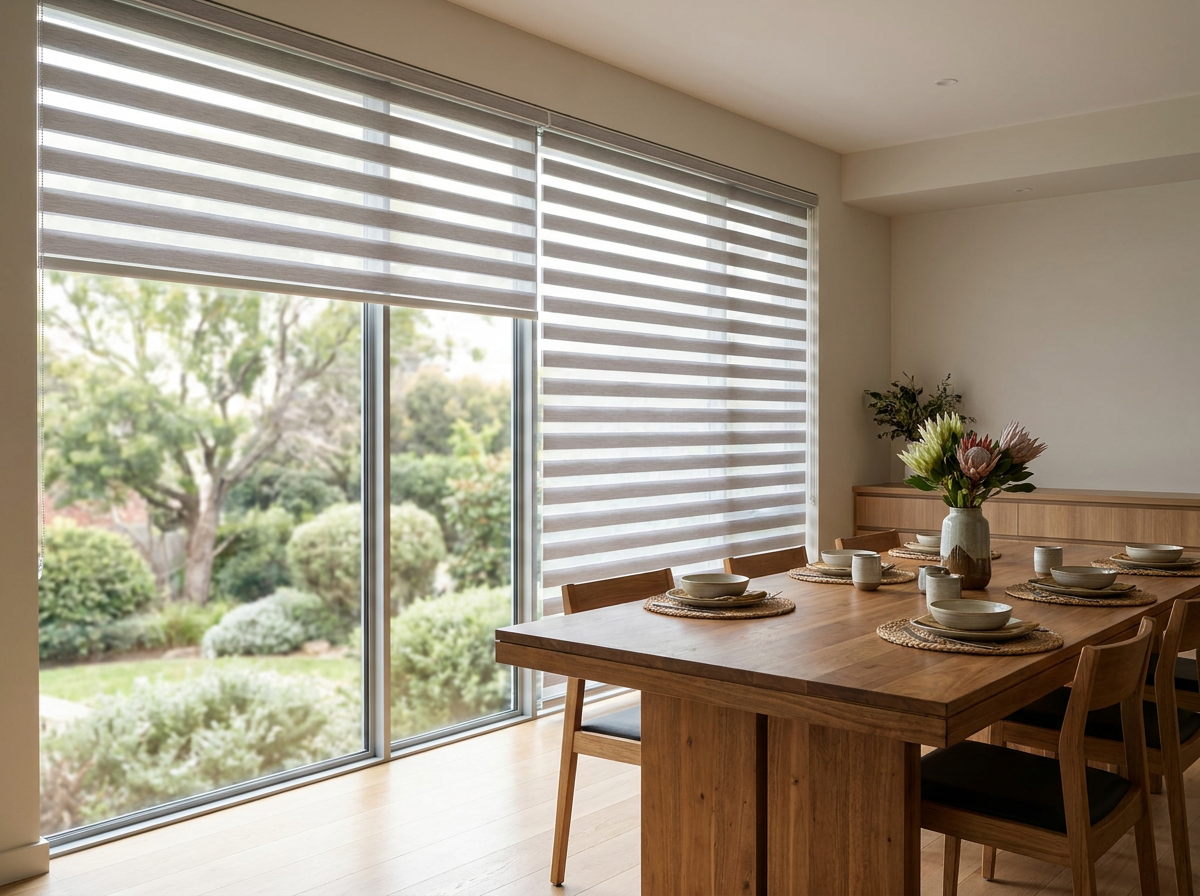 Dining room with day-and-night zebra blinds, Protea Heights